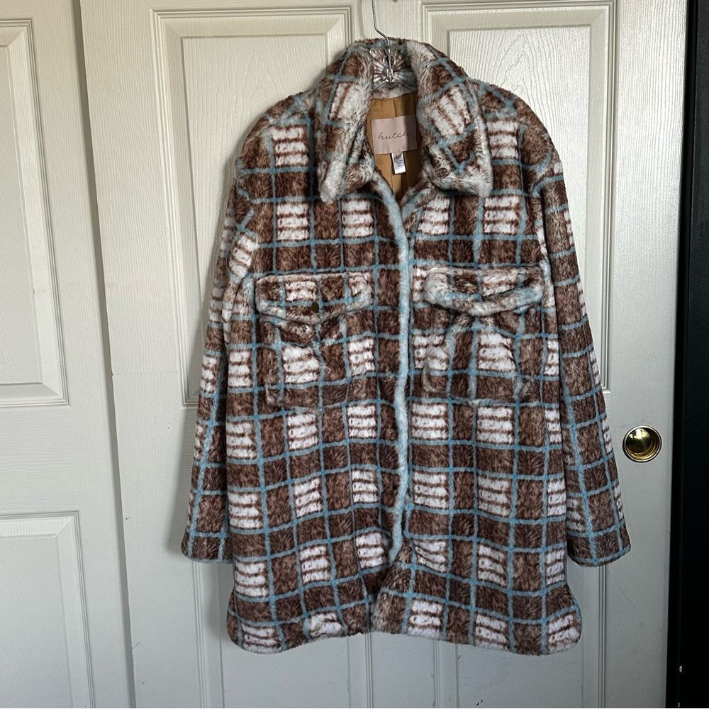 Hutch for Free People Plaid Faux Fur Shirt Jacket, Large - Picture 9 of 13